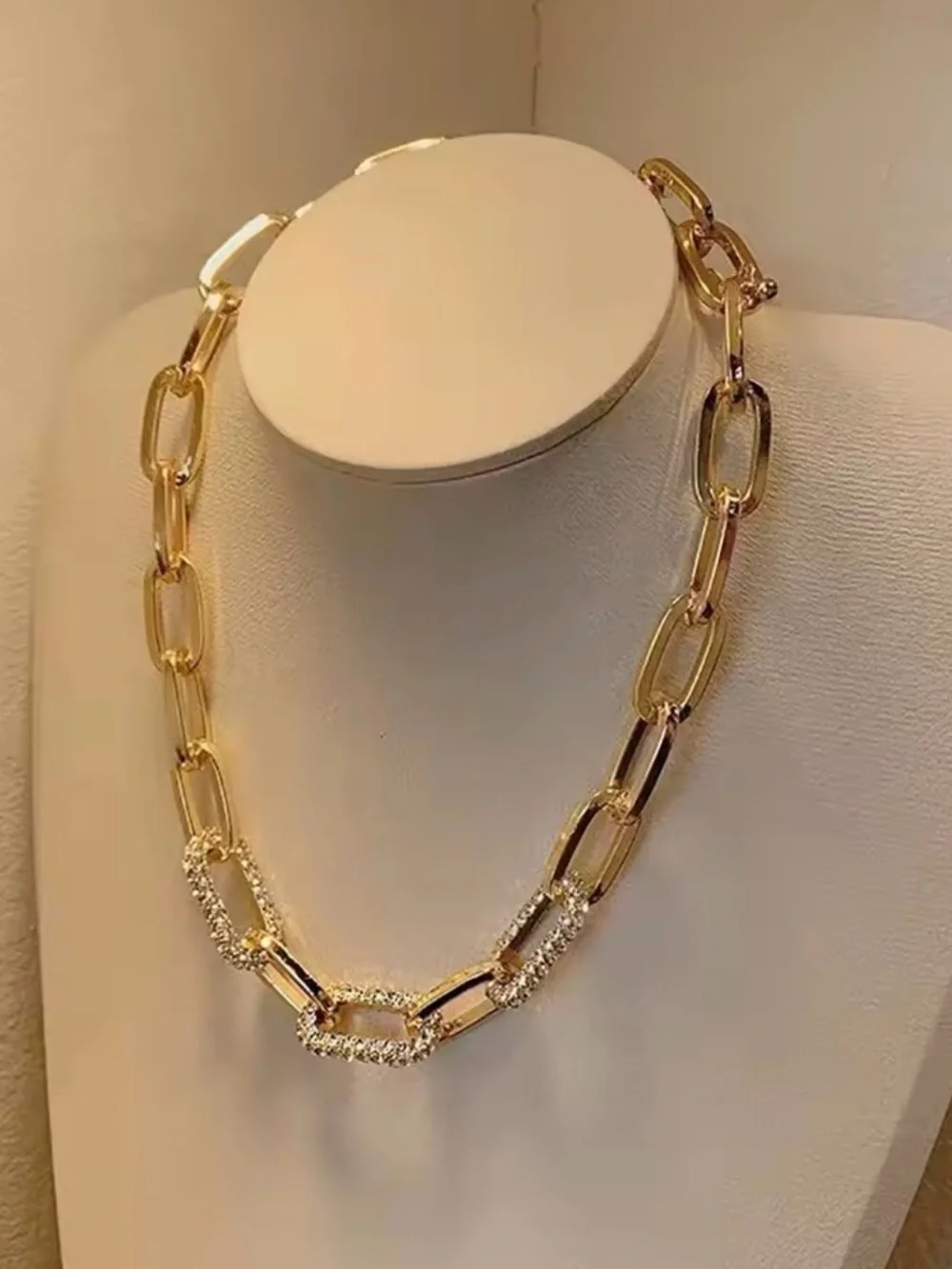 ✨ Gold Crystal Paperclip Link Statement Necklace